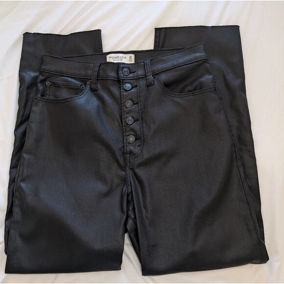Abercrombie & Fitch Black Coated Ankle Straight Ultra High Rise Jeans Size 30 - Picture 1 of 10